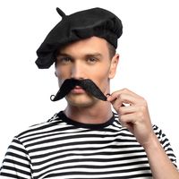 Boland Carnaval verkleed snorren - fransman - met krullen - zwart - zelfklevende namaak snor   -