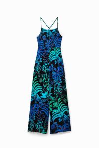 Lange tropische jumpsuit met schouderbandjes - BLUE - L