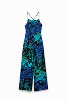 Lange tropische jumpsuit met schouderbandjes - BLUE - XL