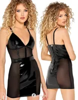 * BLACK LEVEL Lak jurkje met powernet en cups zwart, BV2851610