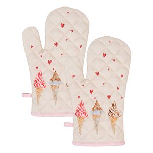 HAES DECO - Set van 2 Ovenwanten voor een Kind - 12x21 cm - 100% Katoen - Frosty and Sweet