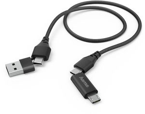 Hama LAAD/SYNCHROKABEL 4 IN 1 MET USB TYPE-C/MICRO USB/USB-A 1.5M Oplader Zwart