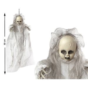 Horror hangdecoratie spook/geest pop wit 50 cm - Halloween poppen