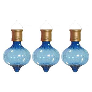 Solar hanglamp bol/peertje - 3x - Marrakech - kobalt blauw - kunststof - D8 x H12 cm