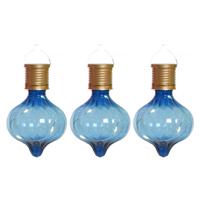 Solar hanglamp bol/peertje - 3x - Marrakech - kobalt blauw - kunststof - D8 x H12 cm - thumbnail