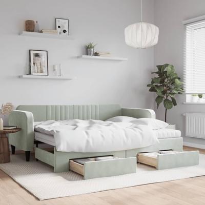 Slaapbank onderschuifbed en lades 90x200 cm fluweel lichtgrijs