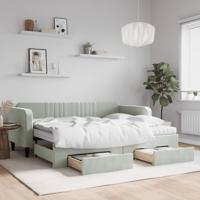 Slaapbank onderschuifbed en lades 90x200 cm fluweel lichtgrijs