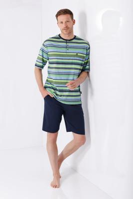 Hajo heren shortama groen blauw gestreept