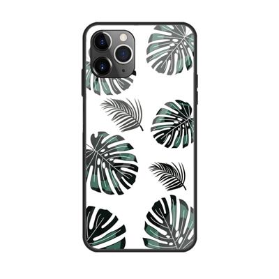 Voor iPhone 11 kleurrijke geschilderde glazen kast (bananenblad)