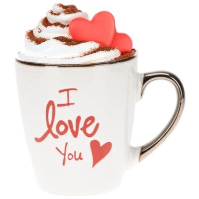 Siaki Koffiemok / theemok I Love You - wit/goud - 300 ml - mokken - aardewerk - valentijnsdag