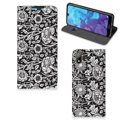 Huawei Y5 (2019) Smart Cover Black Flowers Huawei Y5 (2019) Smart Cover Black Flowers