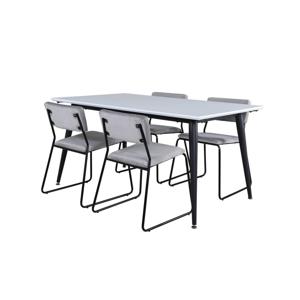 Jimmy150 eethoek eetkamertafel uitschuifbare tafel lengte cm 150 / 240 wit en 4 Kenth eetkamerstal velours grijs.