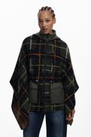 Geruite poncho met gewatteerde capuchon - GREEN - U