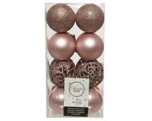 Decoris Kerstballenset Kunststof Mix 16 Delig Dia6cm Poeder Rose