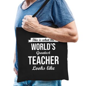 Worlds greatest TEACHER leraar cadeau tas zwart voor heren   -