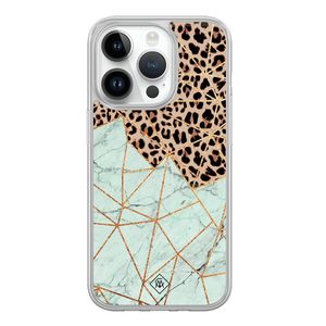 iPhone 14 Pro hybride hoesje - Luipaard marmer mint
