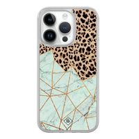 iPhone 14 Pro hybride hoesje - Luipaard marmer mint