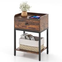 Nachtkastje met Oplaadstation Industriële Bijzettafel met USB-Poorten Opberglade en Open Schap Stevig Metalen Frame Bruin