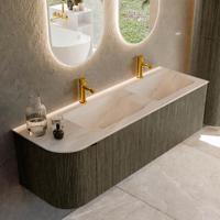 Badmeubel Mondiaz Kurve-Dlux | 145 cm | Meubelkleur Shadow | Wastafelkleur Meli | Solid surface | Dubbel / Rechts spoelbak | 2 kraangaten