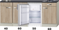 Kitchenette Houtnerf 210cm met koelkast en kookplaat HRG-500