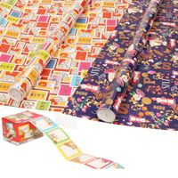 Sinterklaas inpakpapier/cadeaupapier 6x rollen en 50 naam stickers