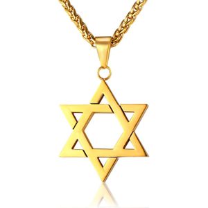 Mendes heren ketting Edelstaal David Ster Goudkleurig