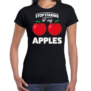 Stop staring at my apples boobs t-shirt zwart dames