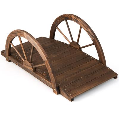 Vijverbrug Tuinbrug Houten Brug met Dubbele Halfronde Leuningen Decoratieve Brug van Dennenhout 101 x 48,5 x 38 cm Bruin