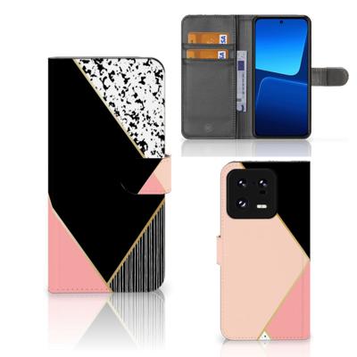 Xiaomi 13 Pro | Book Case | Zwart Roze Vormen Xiaomi 13 Pro | Book Case | Zwart Roze Vormen