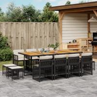 13-delige Tuinset met kussens poly rattan zwart
