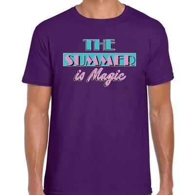 Toppers verkleed T-shirt heren - The summer is Magic - paars - Miami Vice - Tropische feestkleding