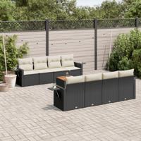 9-delige Loungeset met kussens poly rattan zwart