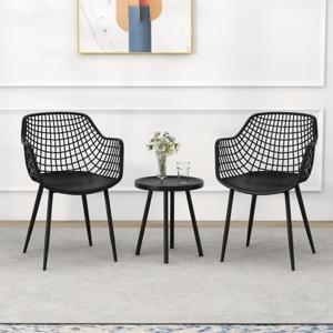 Patio Tafel en Stoelen Set Bistro Tafel en Stoelen met PP Zitting en Blad Metalen Meubelset voor Binnen en Buiten Zwart