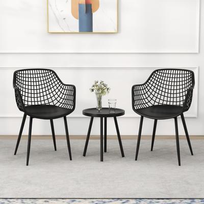Patio Tafel en Stoelen Set Bistro Tafel en Stoelen met PP Zitting en Blad Metalen Meubelset voor Binnen en Buiten Zwart
