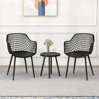 Patio Tafel en Stoelen Set Bistro Tafel en Stoelen met PP Zitting en Blad Metalen Meubelset voor Binnen en Buiten Zwart