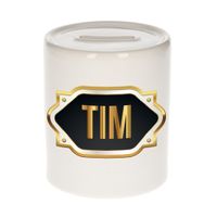 Naam cadeau spaarpot Tim met gouden embleem