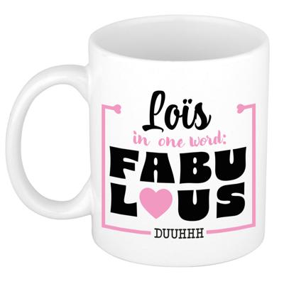 Naam mok Lo?s - wit - Fabulous - keramiek - 300 ml - cadeau collega beker