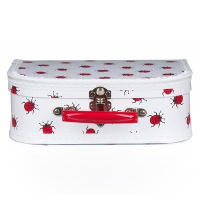 Kinderkoffer lieveheersbeestje - wit - 25 cm - karton - logeerkoffer / opbergkoffer - kraamcadeau Kinderkoffer lieveheersbeestje - wit - 25 cm - karton - logeerkoffer / opbergkoffer - kraamcadeau