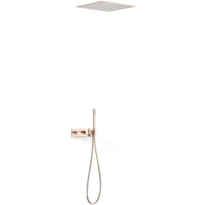Regendouche set Tres B-System | Inbouw | Thermostaatkraan | 2-weg | Rechthoekig | 24k Rose goud