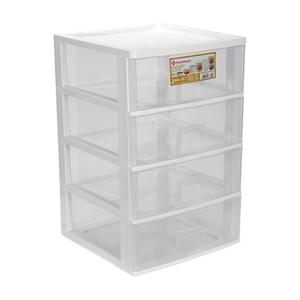 Ladeblokje/bureau organizer 4x grote lades - wit/transparant - L38 x B38 x H58 cm - kunststof