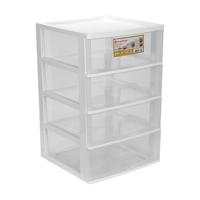 Ladeblokje/bureau organizer 4x grote lades - wit/transparant - L38 x B38 x H58 cm - kunststof