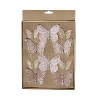 10x stuks decoratie vlinders op clip lichtroze diverse maten - thumbnail