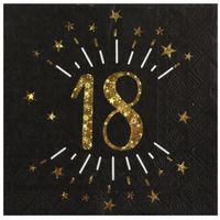 Santex Verjaardag feest servetten leeftijd - 10x - 18 jaar - goud - 33 x 33 cm - Feestservetten