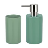 Badkamer accessoires set - zeeppompje/drinkbeker - porselein - groen