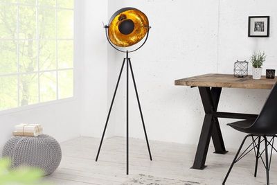 industrieele vloerlamp STUDIO 150cm zwart bladgoud look kantelbare kap - 36617