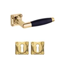 De Oude Deurklink Deurklink klassiek geveerd, messing gelakt, sleutelrozet, vierkant