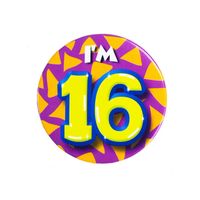 Speld/button met opdruk 16 jaar sweet sixteen / verjaardag   -