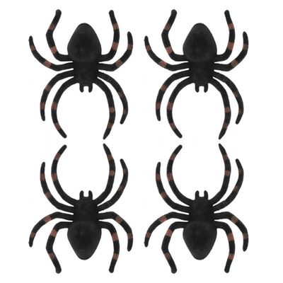 Nep spinnen 13 cm - zwart/bruin gestreept - 4x stuks - Horror/griezel thema decoratie beestjes