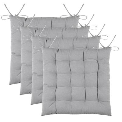 Stof Textile stoelkussens DUO - 4x - grijs - 38 x 38 x 3.5 cm - touwtjes sluiting