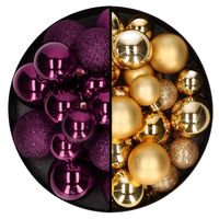 Decoris kerstballen 60x stuks - mix goud/paars - 4-5-6 cm - kunststof